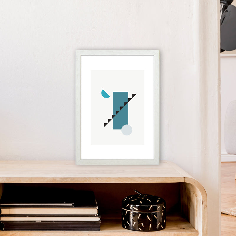 Mita Teal Abstract N11  Art Print by Pixy Paper A3 Oak Frame
