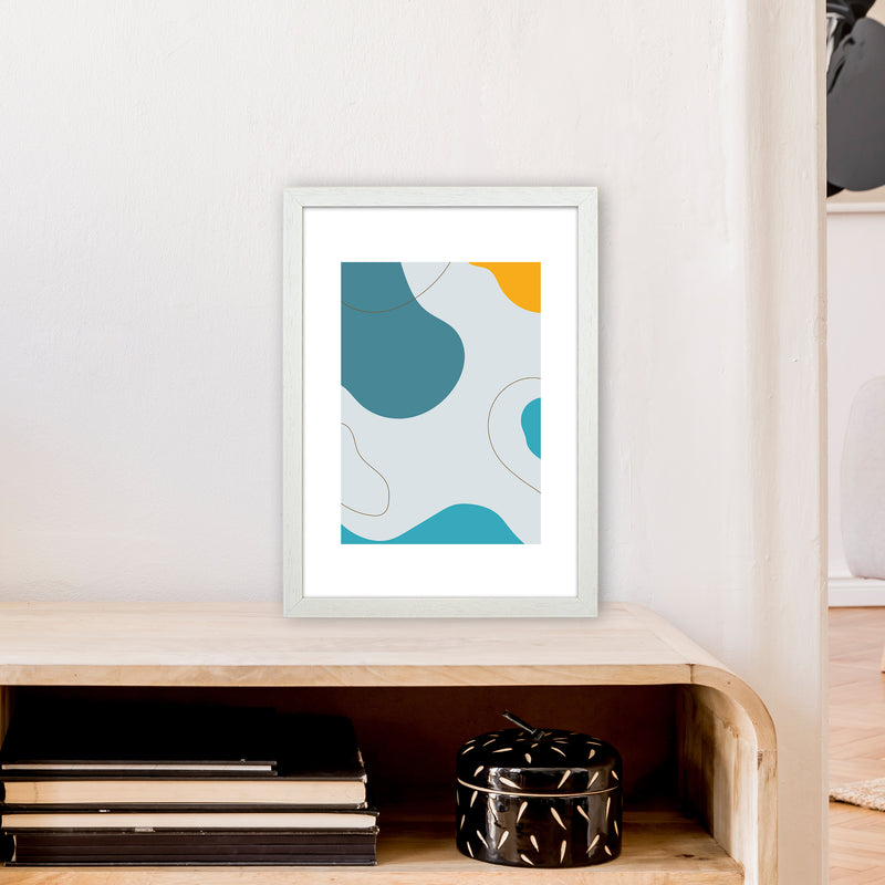 Mita Teal Abstract N16  Art Print by Pixy Paper A3 Oak Frame