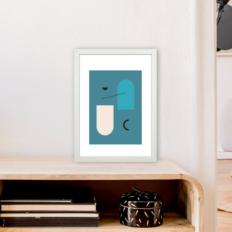Mita Teal Abstract N4  Art Print by Pixy Paper A3 Oak Frame