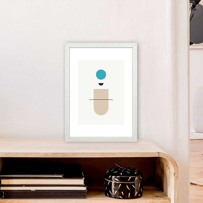 Mita Teal Abstract N1  Art Print by Pixy Paper A3 Oak Frame