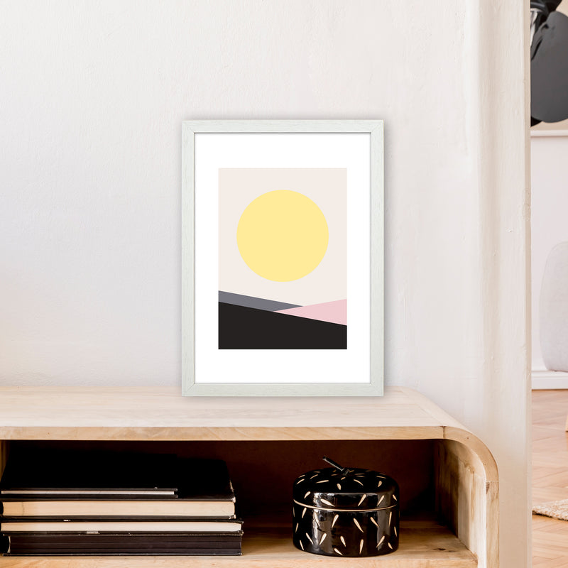 Mila Pink Big Sun N7  Art Print by Pixy Paper A3 Oak Frame