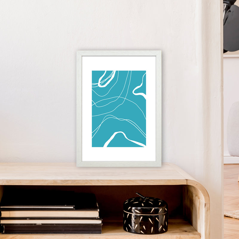Mita Teal Swirls N13  Art Print by Pixy Paper A3 Oak Frame