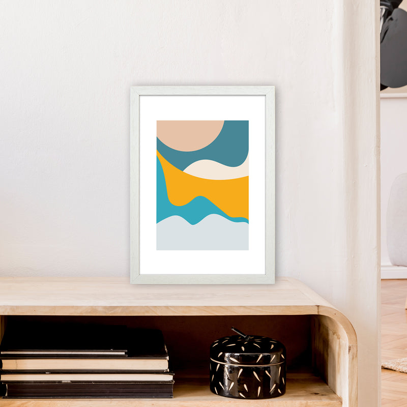 Mita Teal Dunes N14  Art Print by Pixy Paper A3 Oak Frame