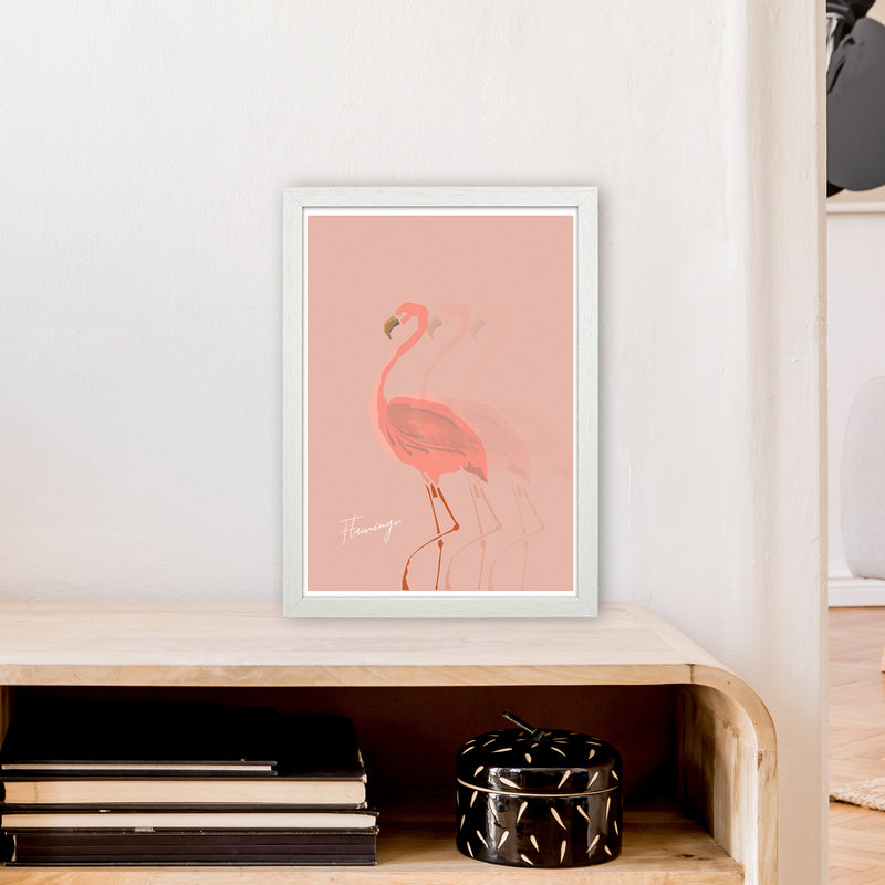 Flamingo Shadow Art Print by Pixy Paper A3 Oak Frame