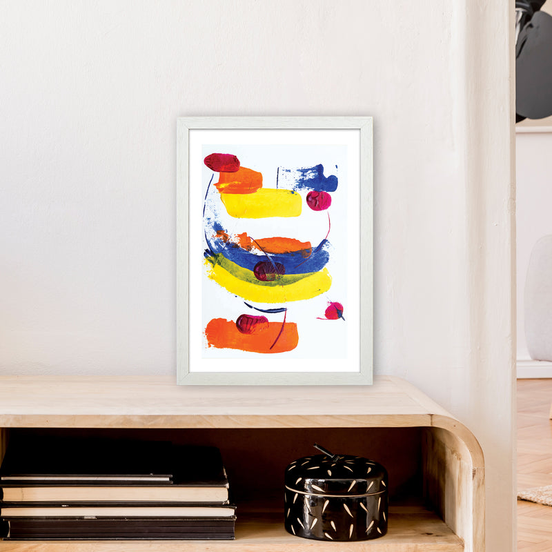 Bright Yellow Blue And Red Paint Strokes  Art Print by Pixy Paper A3 Oak Frame