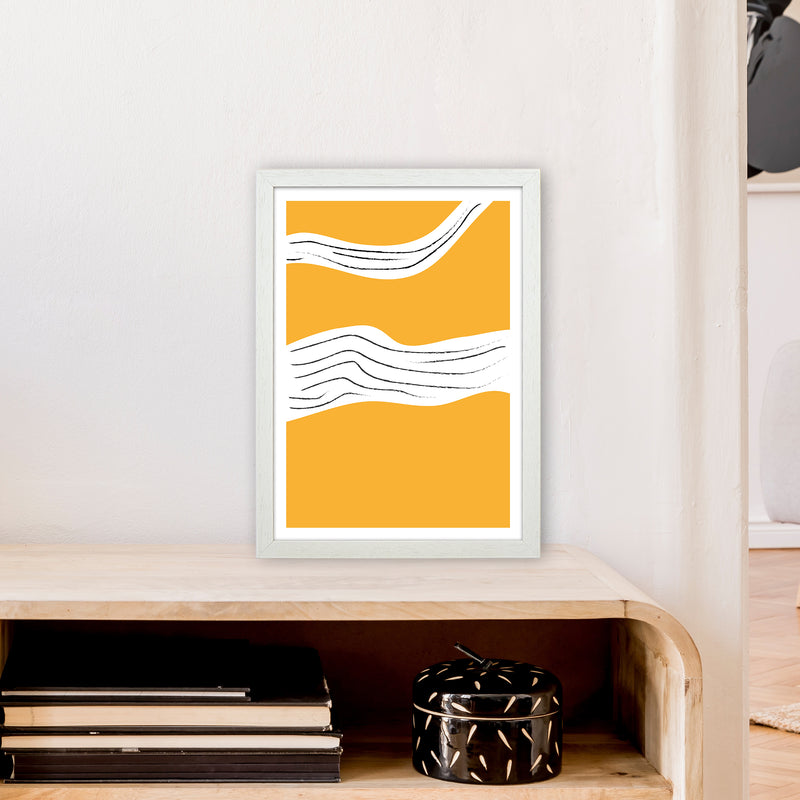 Yellow Lines Neon Funk  Art Print by Pixy Paper A3 Oak Frame