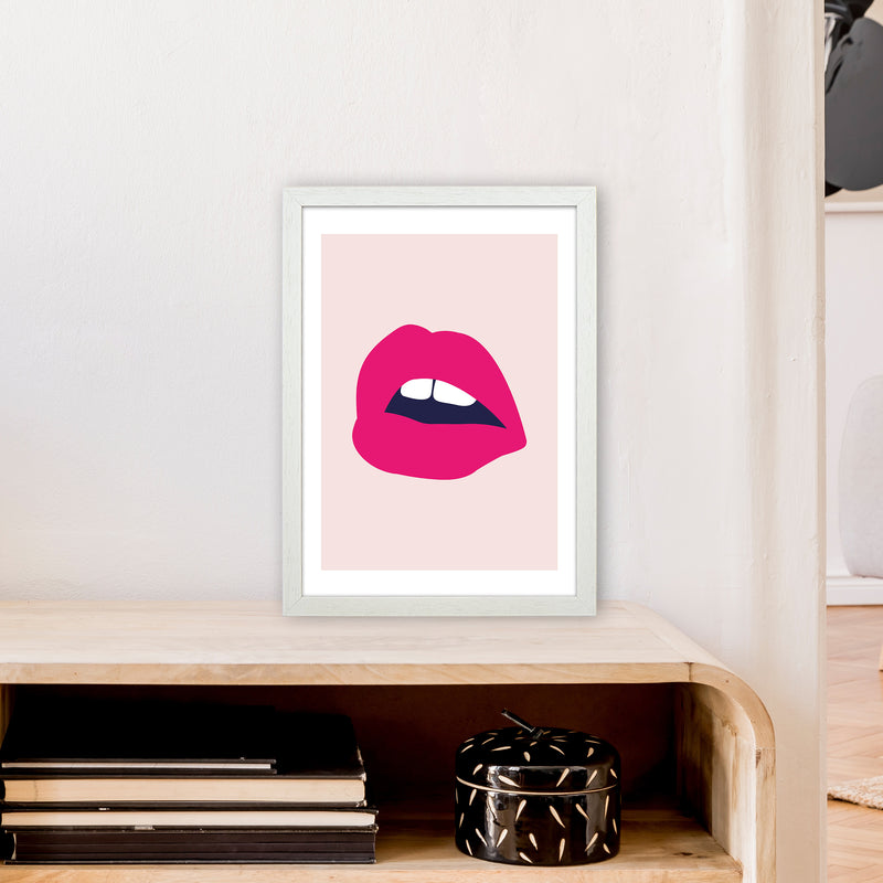 Pink Lips Salmon Back  Art Print by Pixy Paper A3 Oak Frame