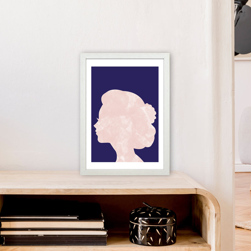 Marble Head Navy  Art Print by Pixy Paper A3 Oak Frame