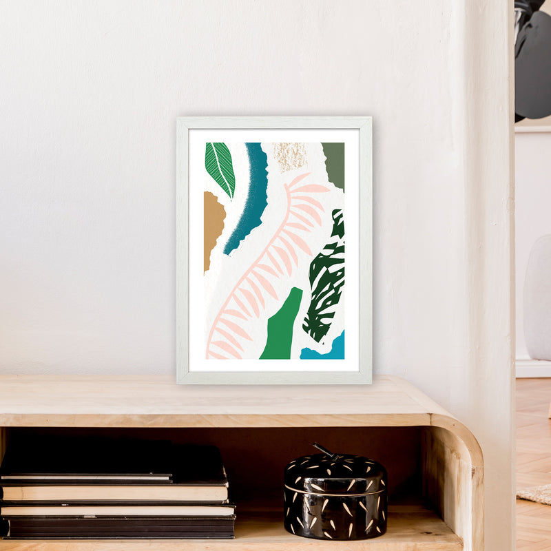 Pink Leaf Jungle Abstract  Art Print by Pixy Paper A3 Oak Frame