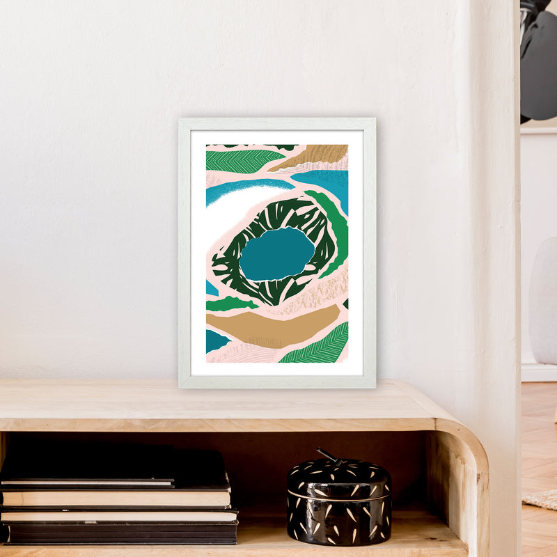 Blue Lake Jungle Abstract  Art Print by Pixy Paper A3 Oak Frame