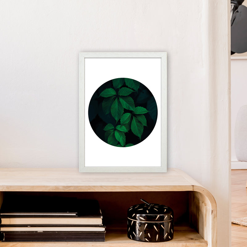 Deep Green Leaf Circle  Art Print by Pixy Paper A3 Oak Frame