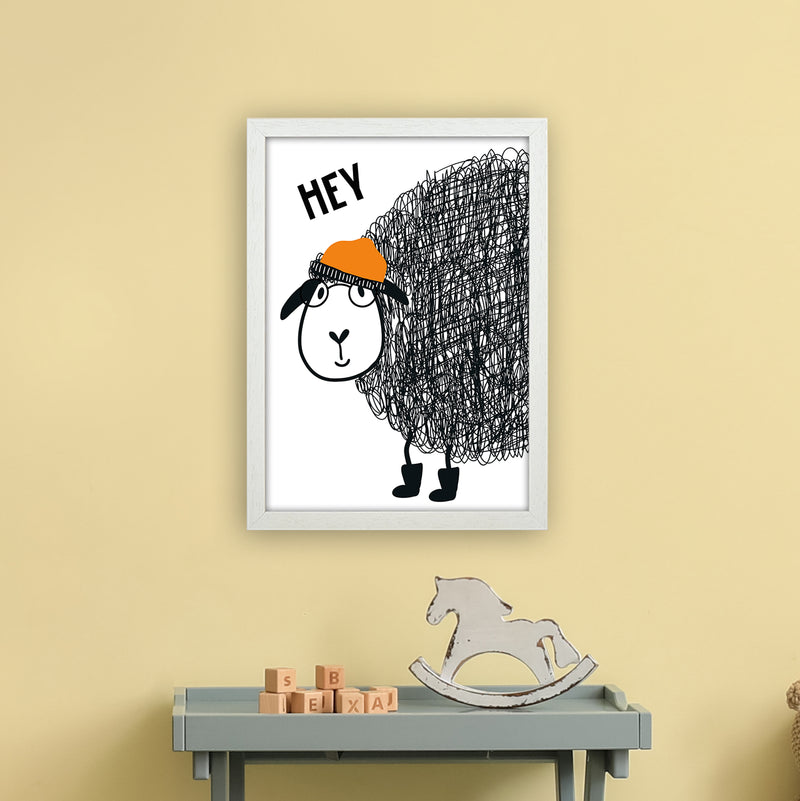 Hey Sheep Animal  Art Print by Pixy Paper A3 Oak Frame
