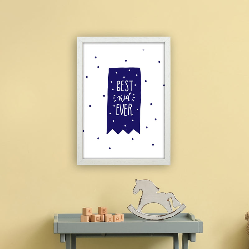 Best Kid Ever Navy Super Scandi  Art Print by Pixy Paper A3 Oak Frame