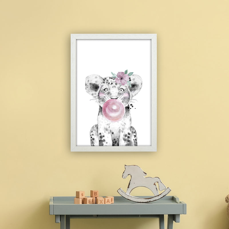 Safari Babies Tiger With Bubble  Art Print by Pixy Paper A3 Oak Frame