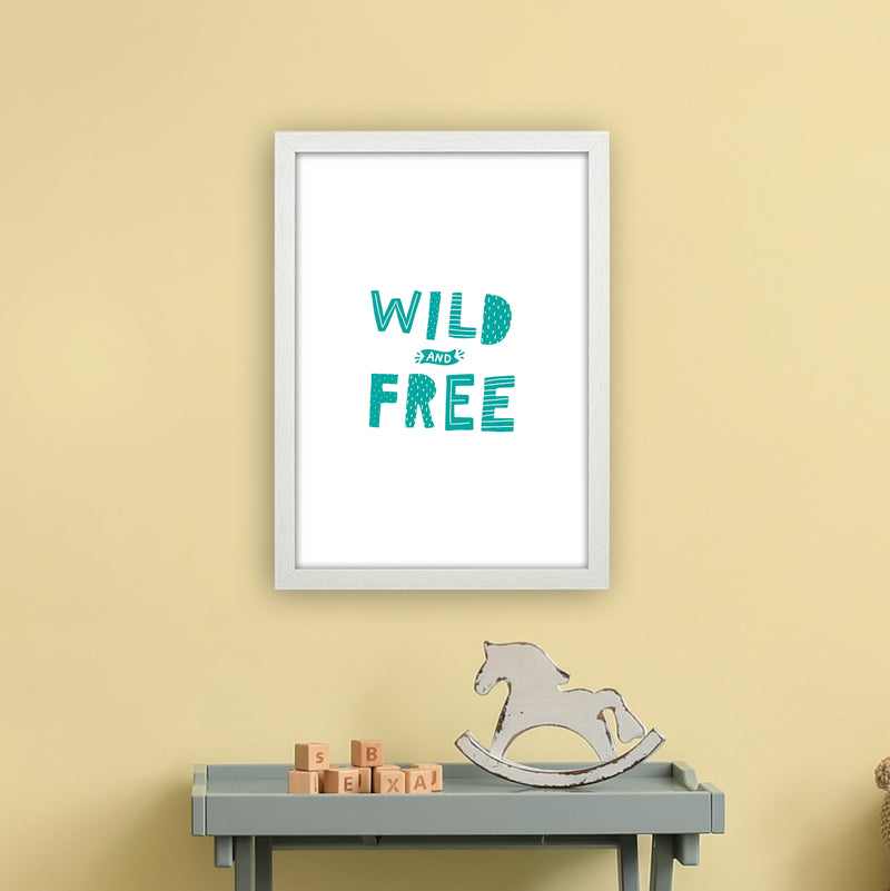 Wild And Free Teal Super Scandi  Art Print by Pixy Paper A3 Oak Frame