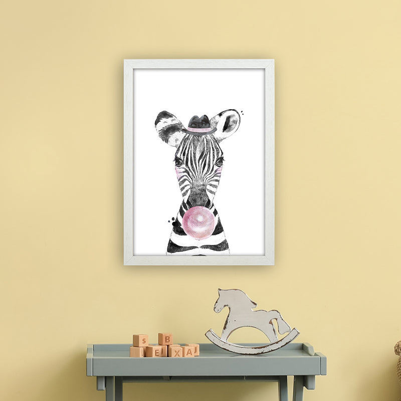 Safari Babies Zebra With Bubble  Art Print by Pixy Paper A3 Oak Frame
