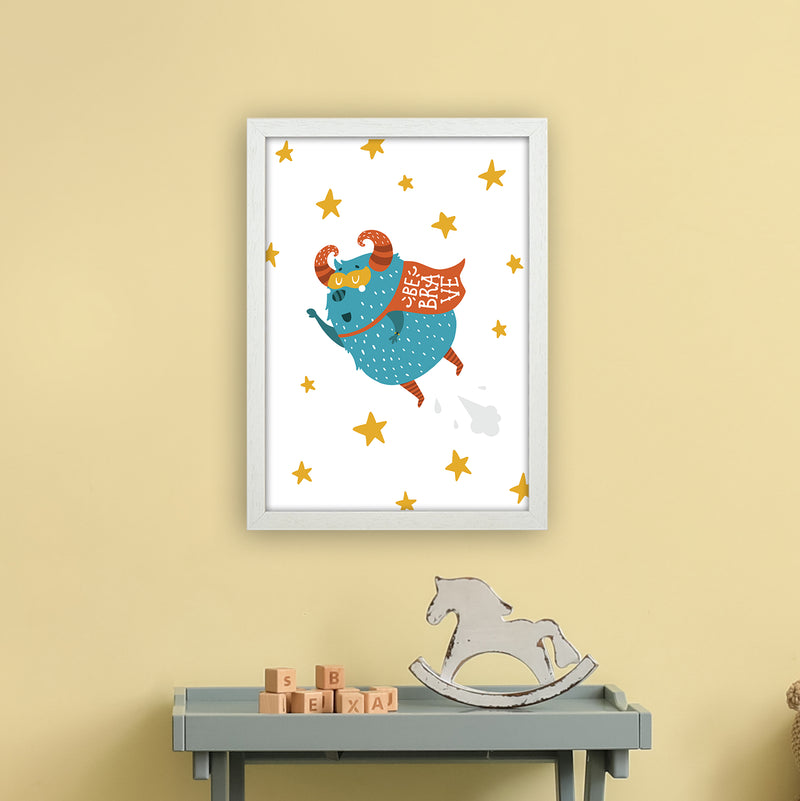 Little Monsters Flying Be Brave  Art Print by Pixy Paper A3 Oak Frame