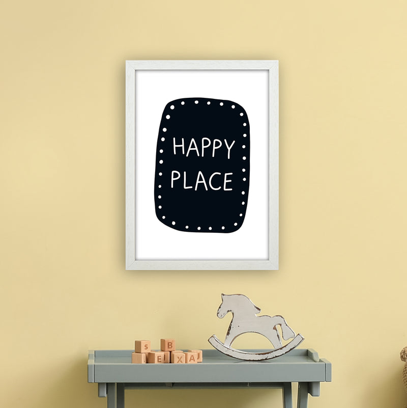Happy Place Super Scandi Black  Art Print by Pixy Paper A3 Oak Frame