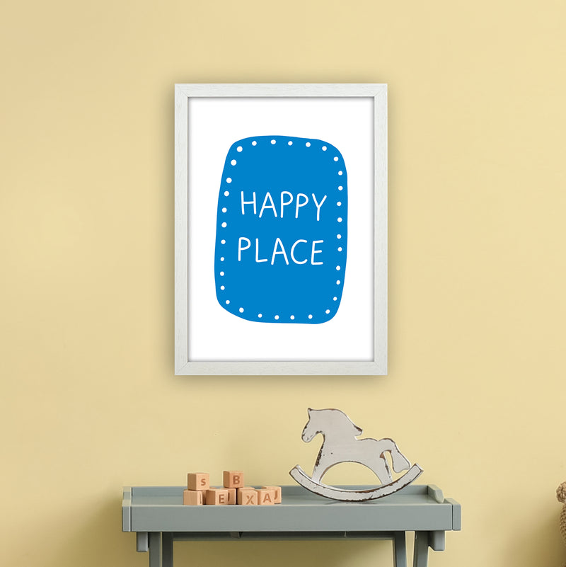 Happy Place Blue Super Scandi  Art Print by Pixy Paper A3 Oak Frame