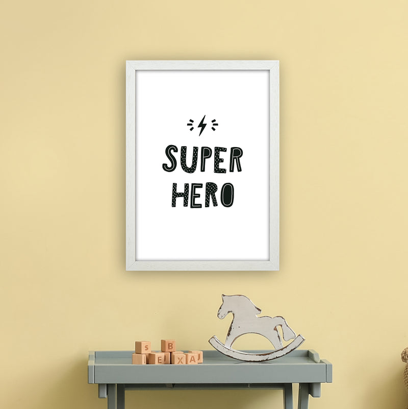 Super Hero Black Super Scandi  Art Print by Pixy Paper A3 Oak Frame