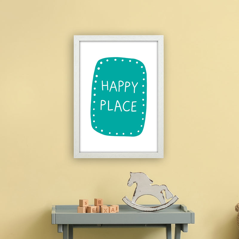 Happy Place Teal Super Scandi  Art Print by Pixy Paper A3 Oak Frame