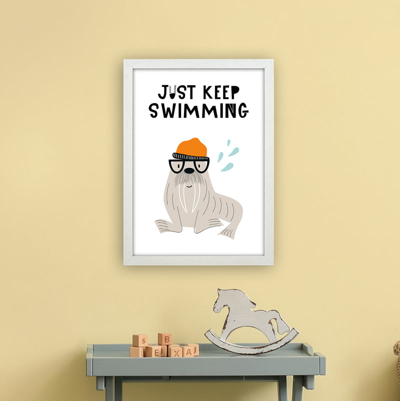 Just Keep Swimming Animal Pop  Art Print by Pixy Paper A3 Oak Frame