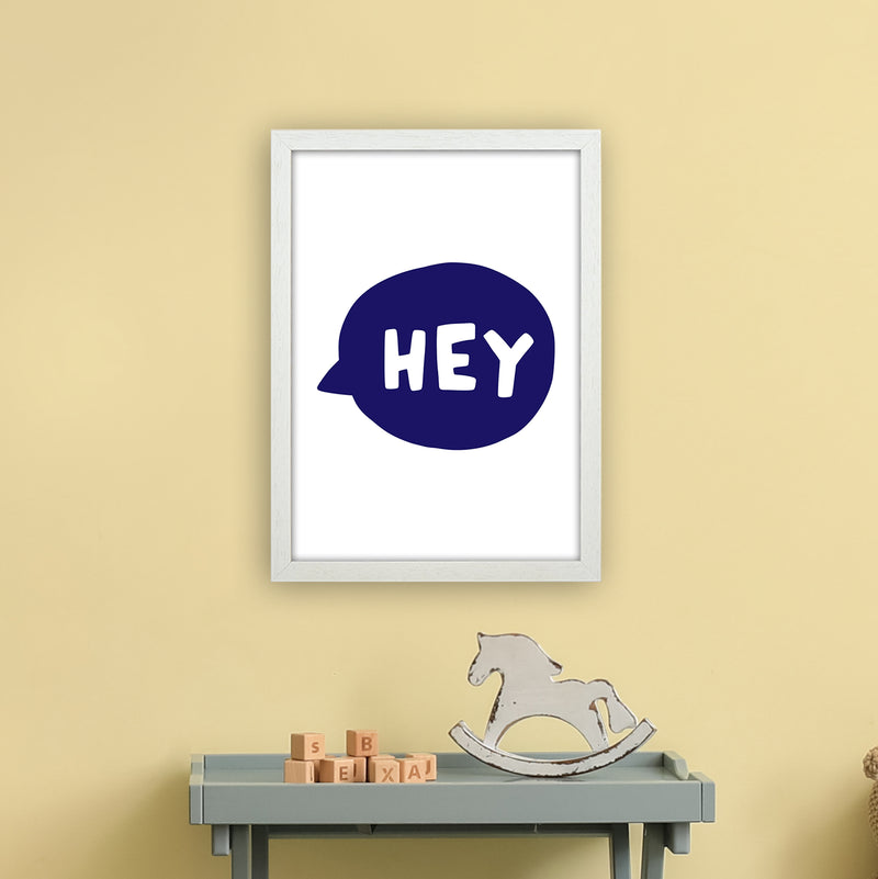 Hey Bubble Navy Super Scandi  Art Print by Pixy Paper A3 Oak Frame