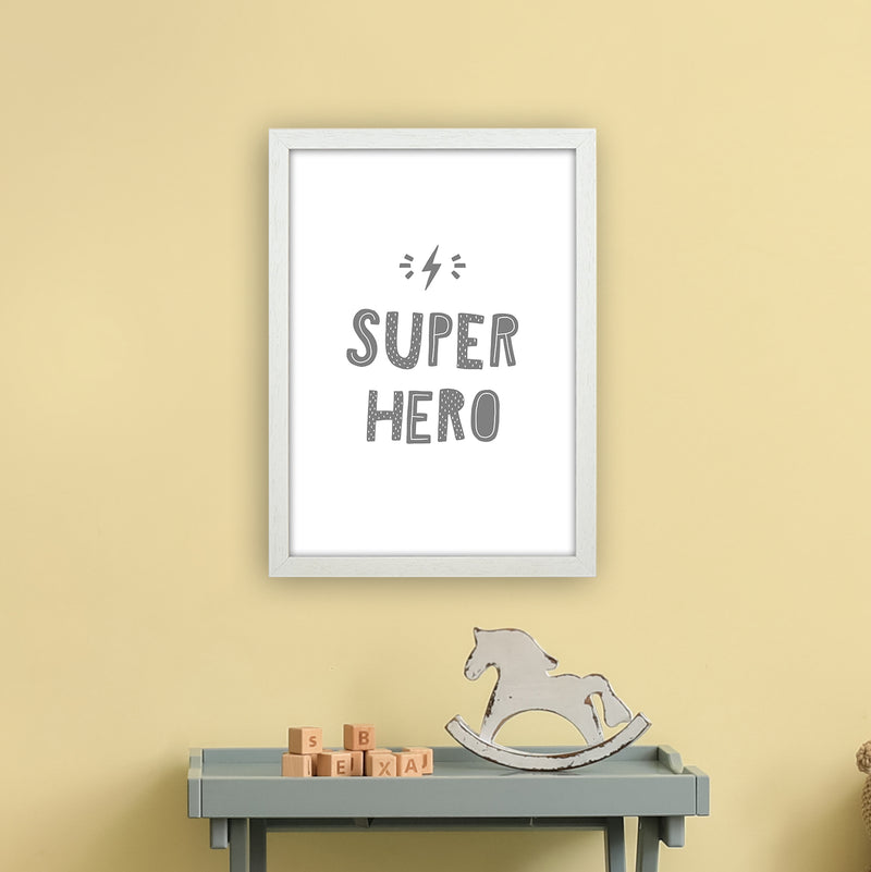 Super Hero Grey Super Scandi  Art Print by Pixy Paper A3 Oak Frame
