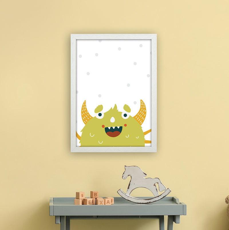 Little Monsters Green Happy  Art Print by Pixy Paper A3 Oak Frame