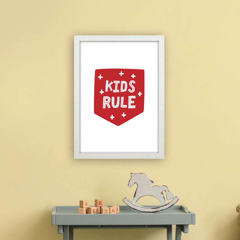 Kids Rule Red Super Scandi  Art Print by Pixy Paper A3 Oak Frame