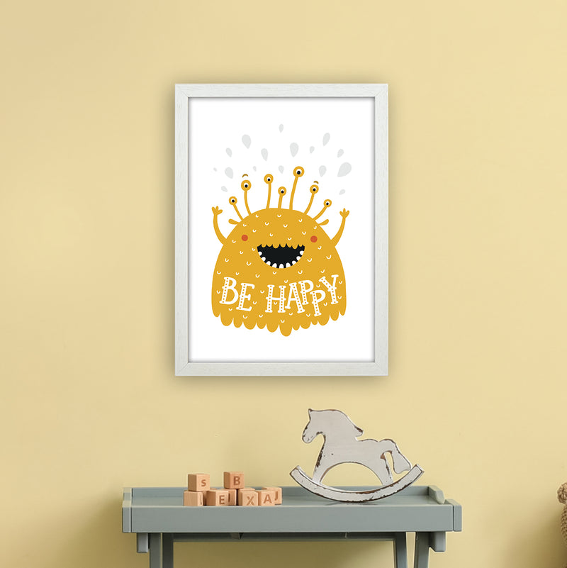 Little Monsters Be Happy  Art Print by Pixy Paper A3 Oak Frame