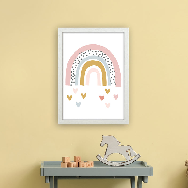 Rainbow With Heart Drops  Art Print by Pixy Paper A3 Oak Frame