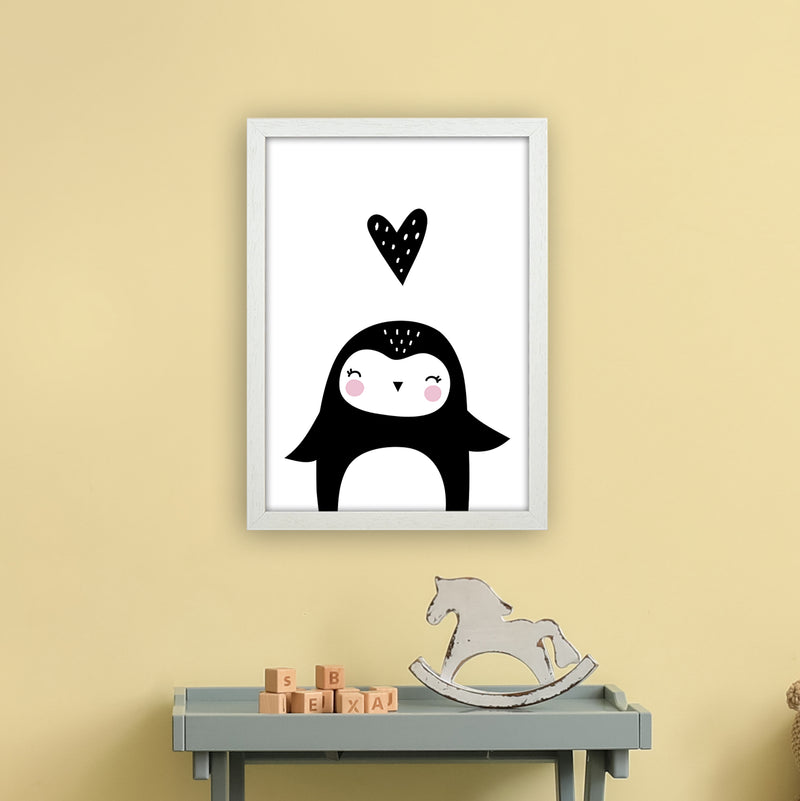 Penguin With Heart  Art Print by Pixy Paper A3 Oak Frame