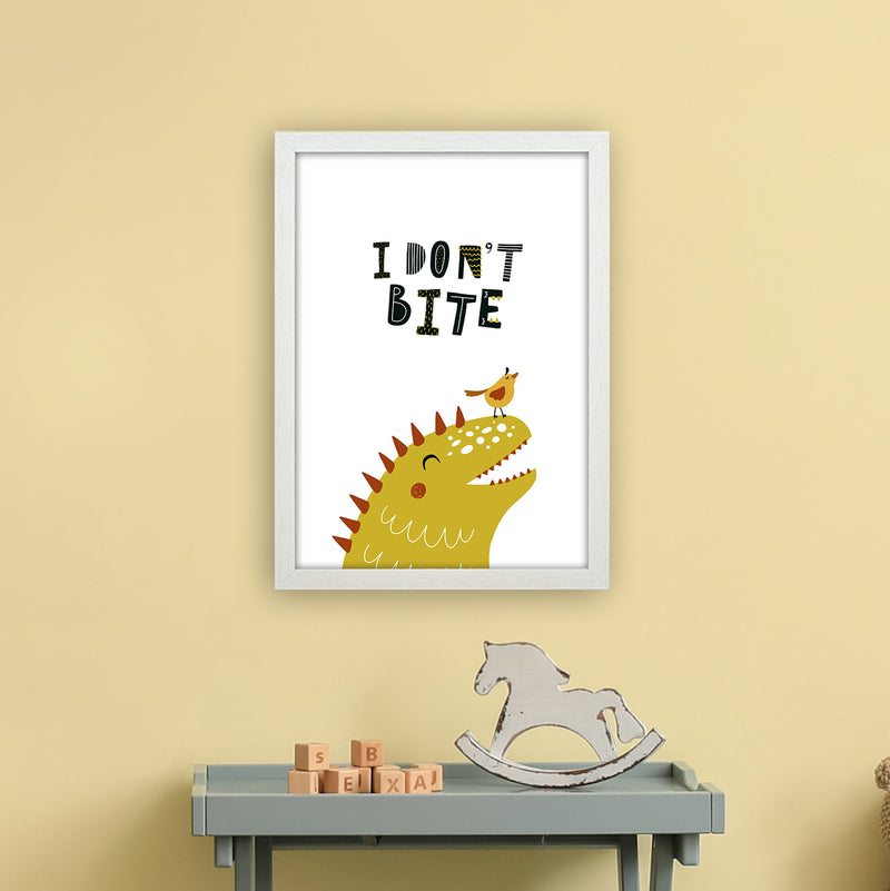 I Don'T Bite Dino  Art Print by Pixy Paper A3 Oak Frame