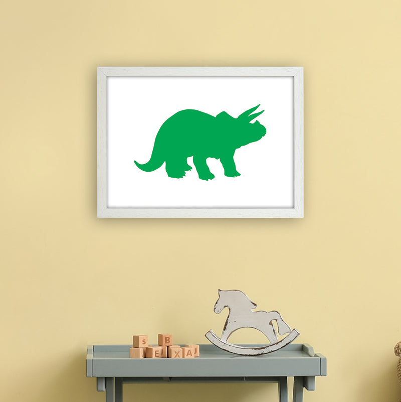 Triceratops Green  Art Print by Pixy Paper A3 Oak Frame