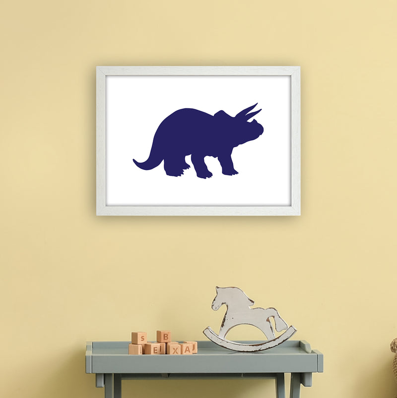 Triceratops Navy  Art Print by Pixy Paper A3 Oak Frame