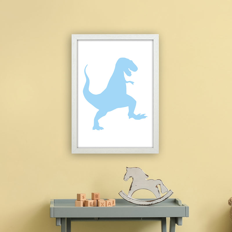 T-Rex Light Blue  Art Print by Pixy Paper A3 Oak Frame