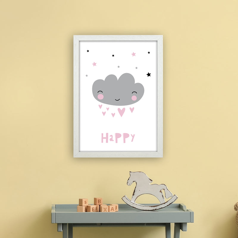 Happy Cloud  Art Print by Pixy Paper A3 Oak Frame