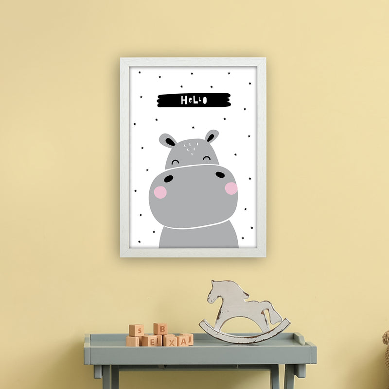 Hello Hippo  Art Print by Pixy Paper A3 Oak Frame