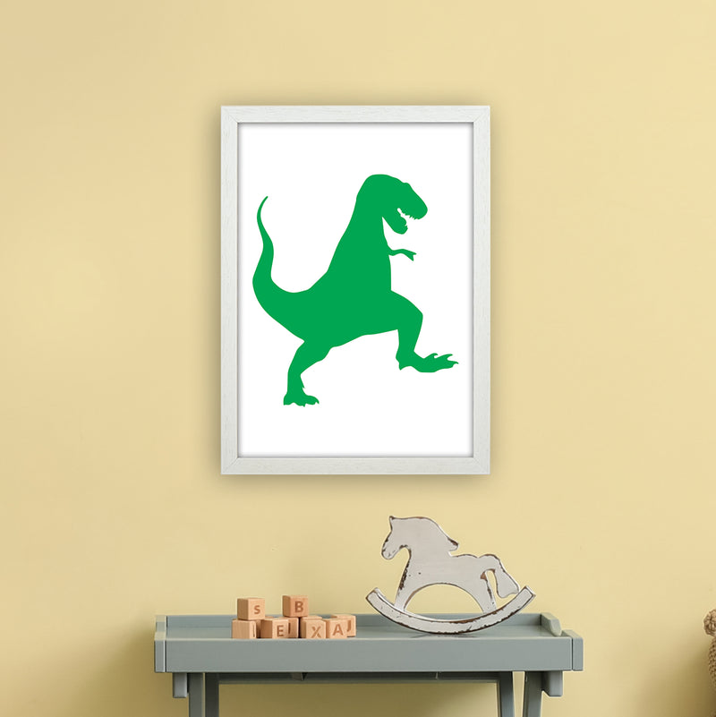 T-Rex Green  Art Print by Pixy Paper A3 Oak Frame