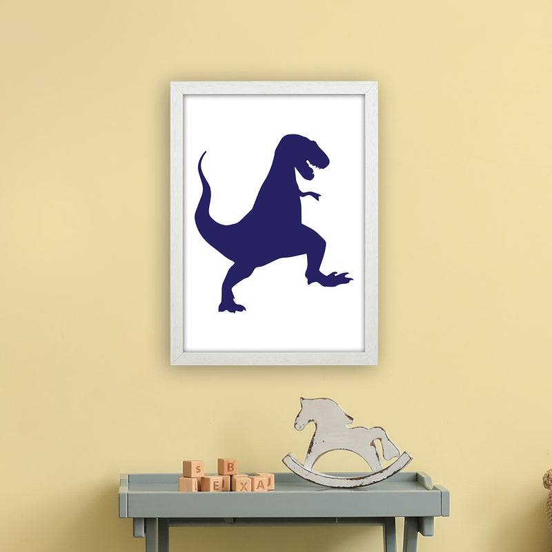 T-Rex Navy  Art Print by Pixy Paper A3 Oak Frame