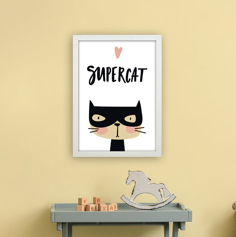 Supercat  Art Print by Pixy Paper A3 Oak Frame