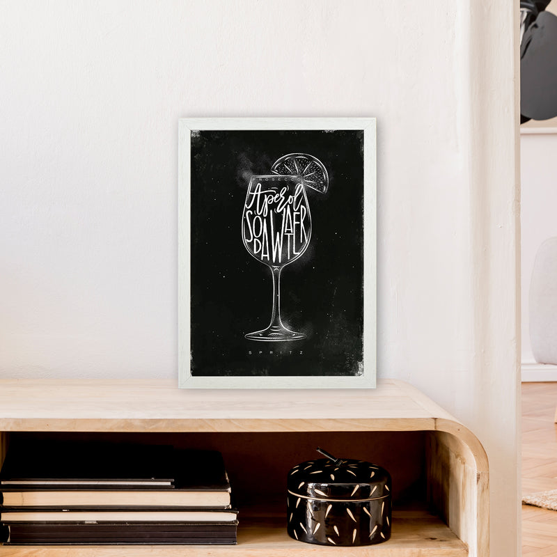 Prosecco Spritz Cocktail Black  Art Print by Pixy Paper A3 Oak Frame