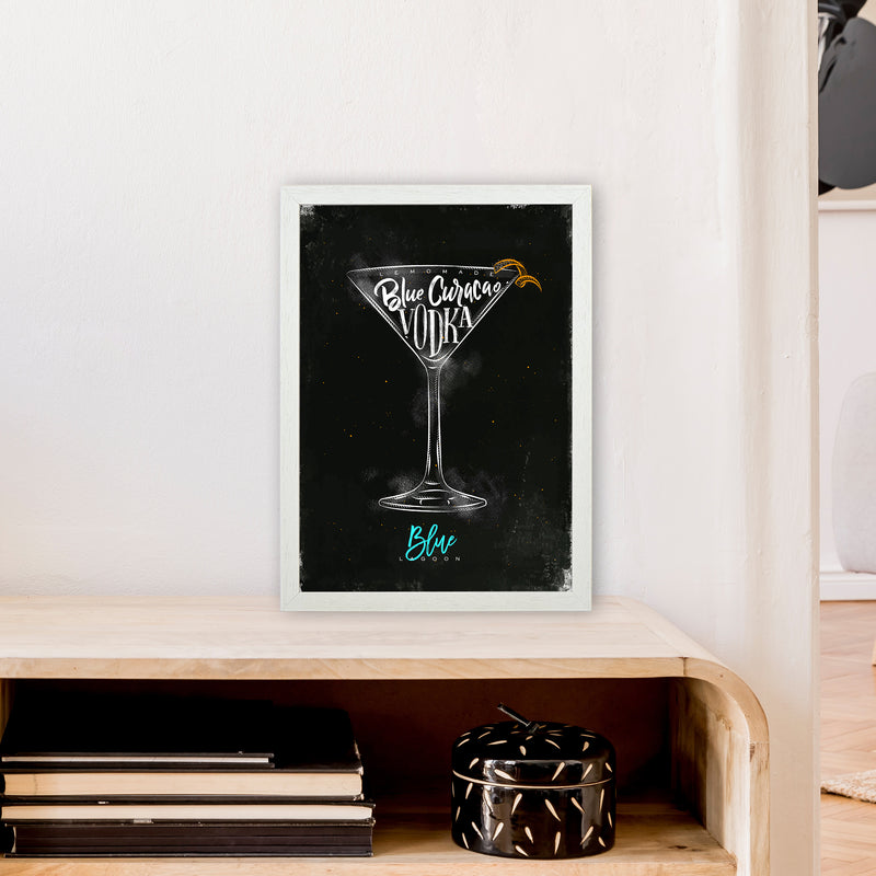 Blue Lagoon Cocktail Black  Art Print by Pixy Paper A3 Oak Frame