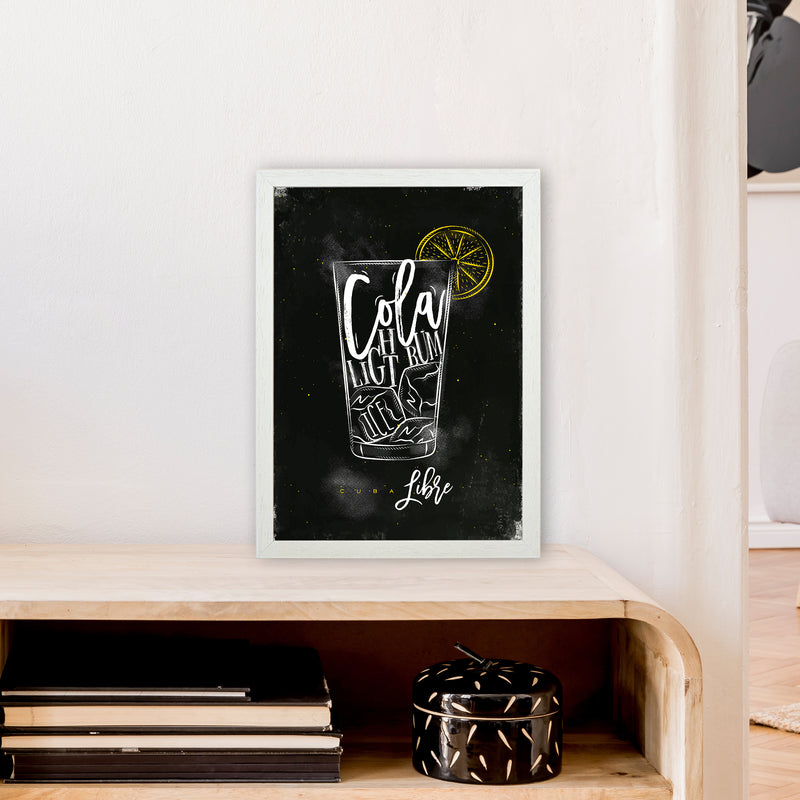 Cuba Libre Cocktail Black  Art Print by Pixy Paper A3 Oak Frame