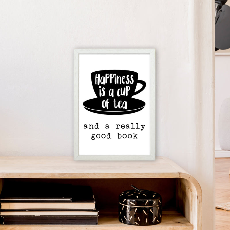 Happiness Is A Cup Of Tea  Art Print by Pixy Paper A3 Oak Frame