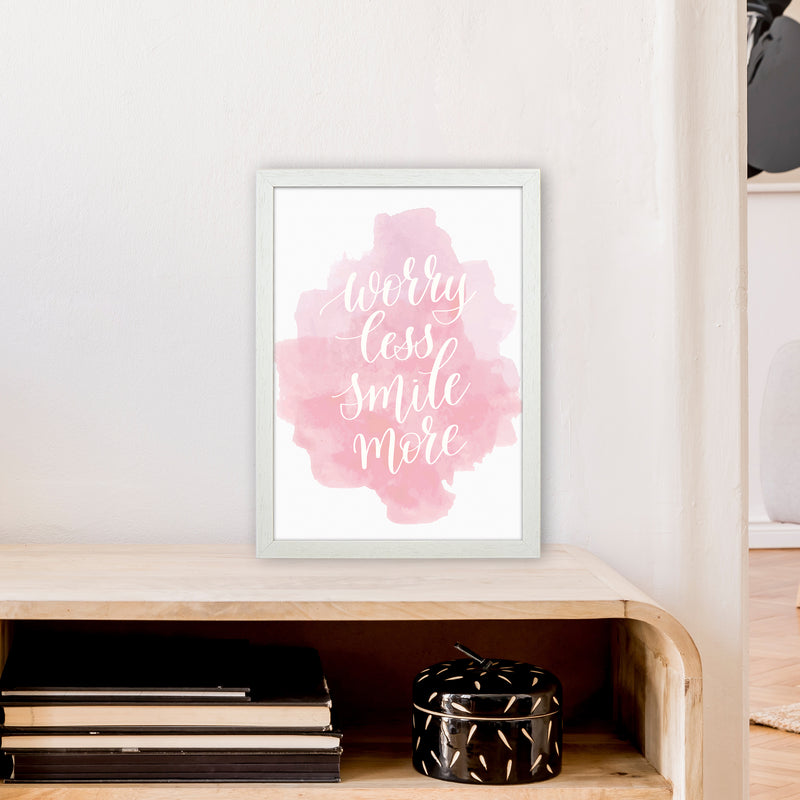 Worry Less Smile More  Art Print by Pixy Paper A3 Oak Frame