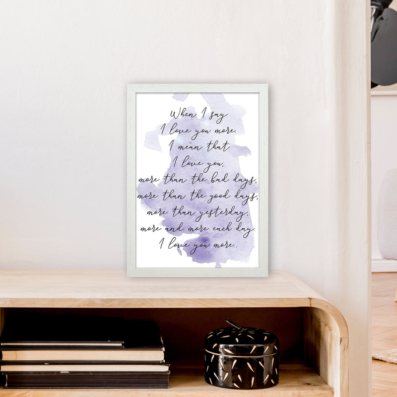 Love You More Purple  Art Print by Pixy Paper A3 Oak Frame