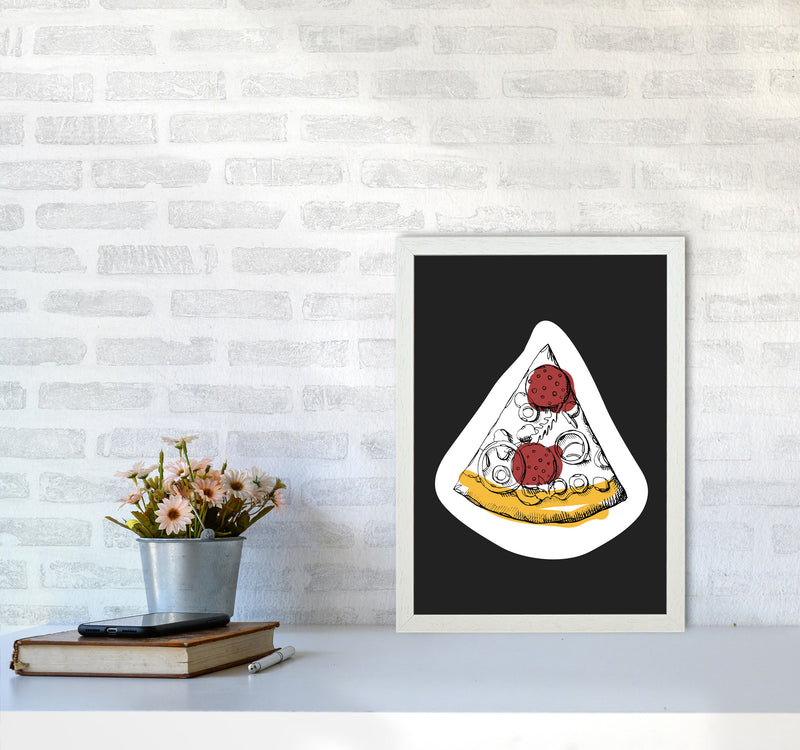 Kitchen Pop Pizza Off Black Art Print by Pixy Paper A3 Oak Frame