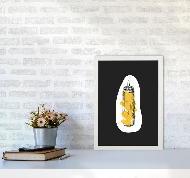 Kitchen Pop Mustard Off Black Art Print by Pixy Paper A3 Oak Frame